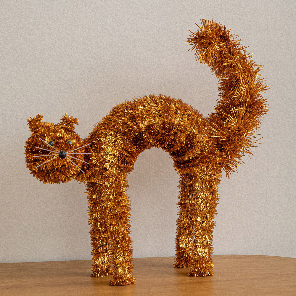Samuel Alexander Orange Tinsel Standing Scaredy Cat Halloween Decoration 42cm Image 2