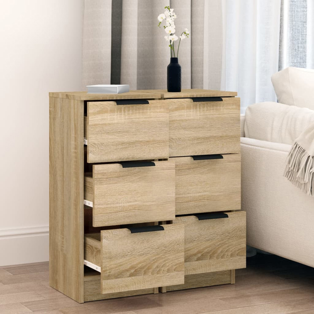 vidaXL 3 Drawer Sonoma Oak Sideboard Set of 2 Image 8