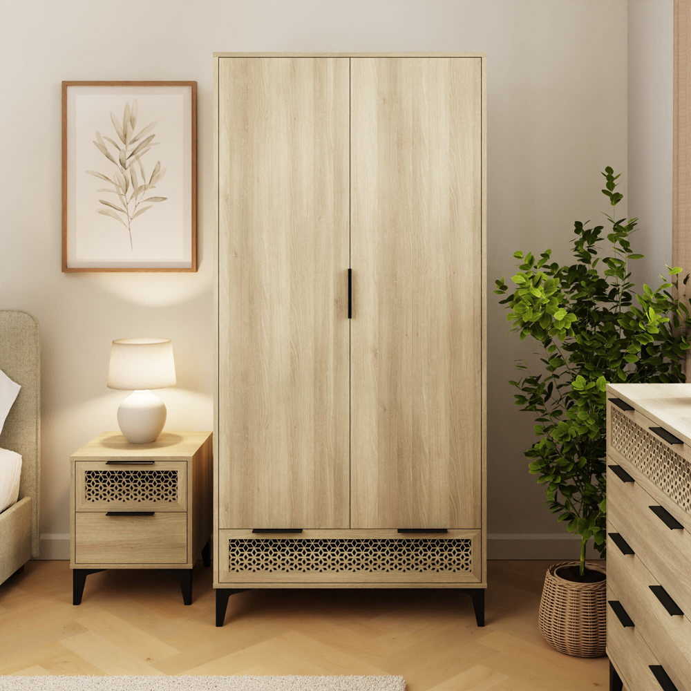 GFW Ezra 2 Door Single Drawer Oak Wardrobe Image 7