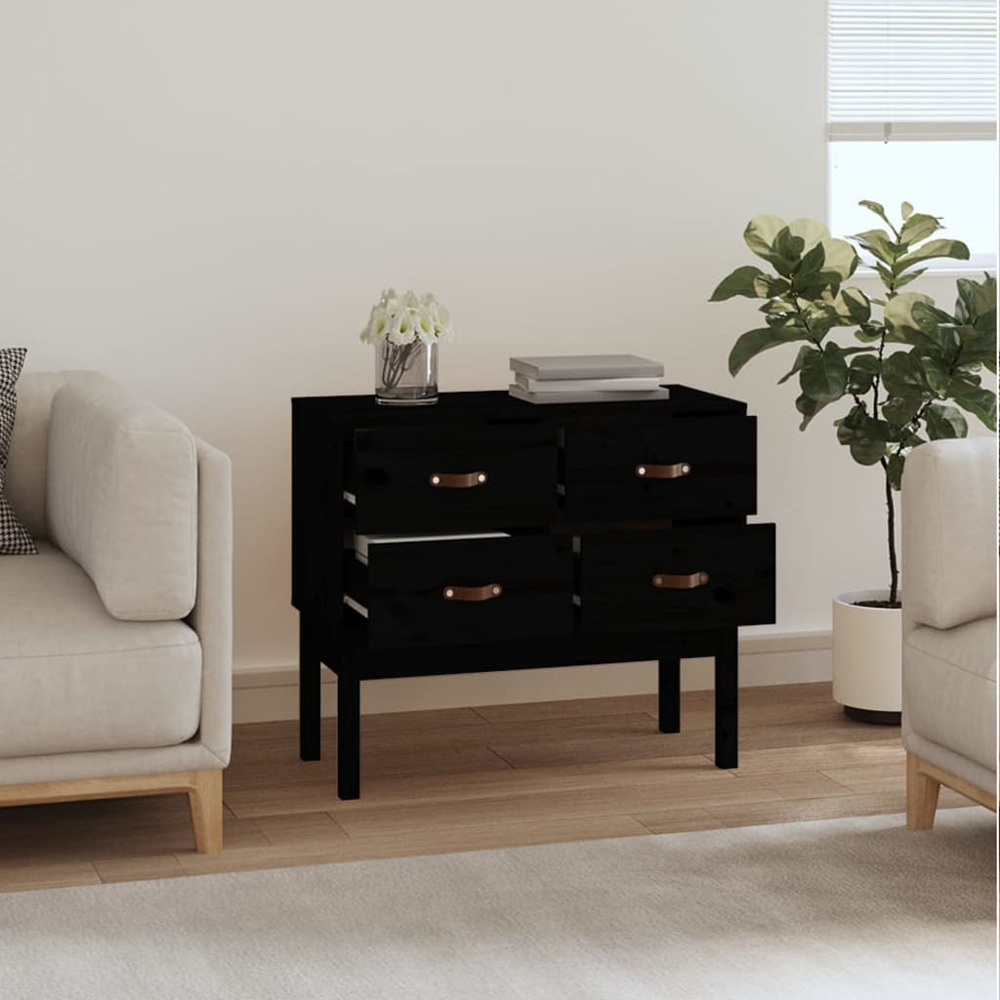 vidaXL 4 Drawer Black Solid Wood Pine Console Cabinet Image 7