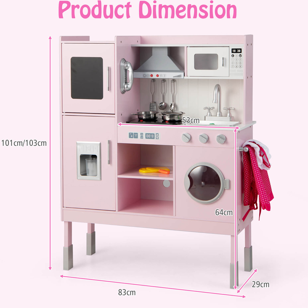Costway Kids Pink Adjustable Wooden Kitchen Playset with Light Image 9