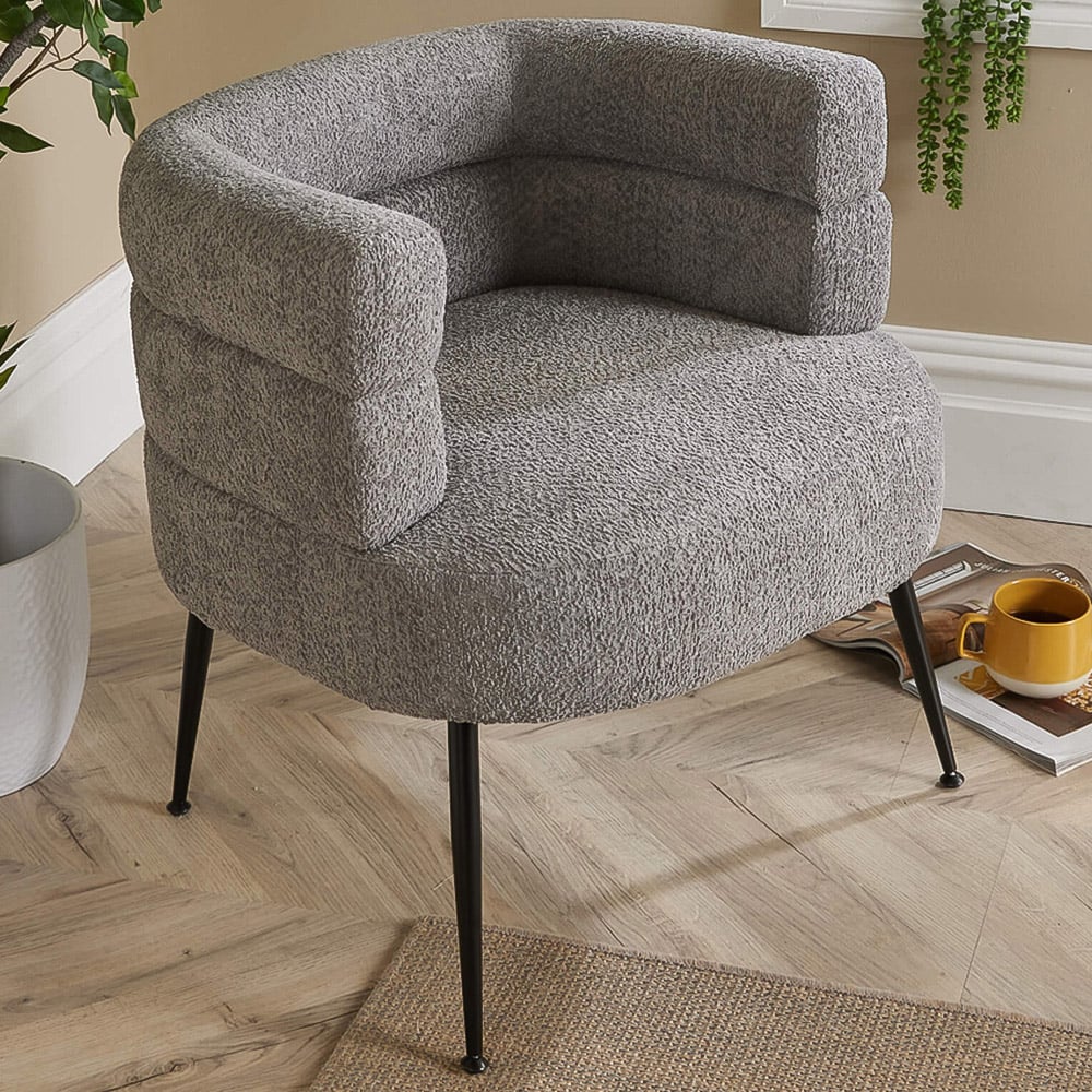 Home Source Grey Boucle Teddy Fur Barrel Accent Chair Image 1