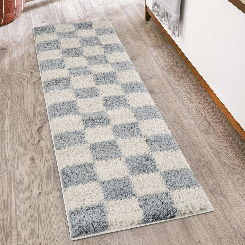 Desire Rugs Chester Duck Egg Blue Shaggy Checkered Rug 60 x 220cm Image 2