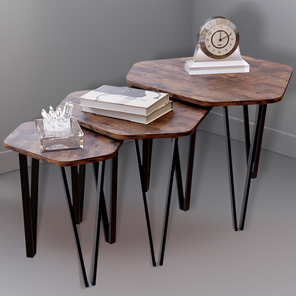 Vida Designs Brooklyn Dark Wood Nest of Tables Set of 3 Image 1