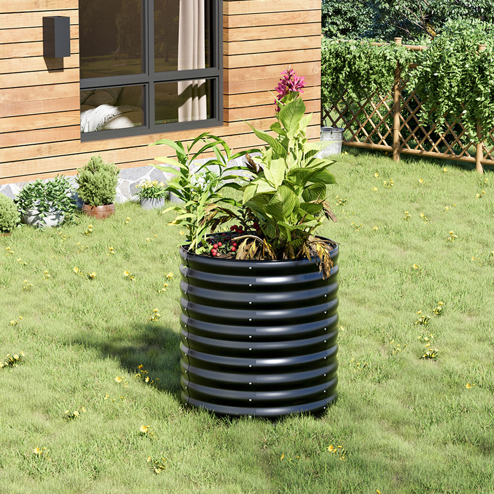 Living and Home Black Round Galvanised Steel Raised Garden Bed 80 x 80cm Image 2