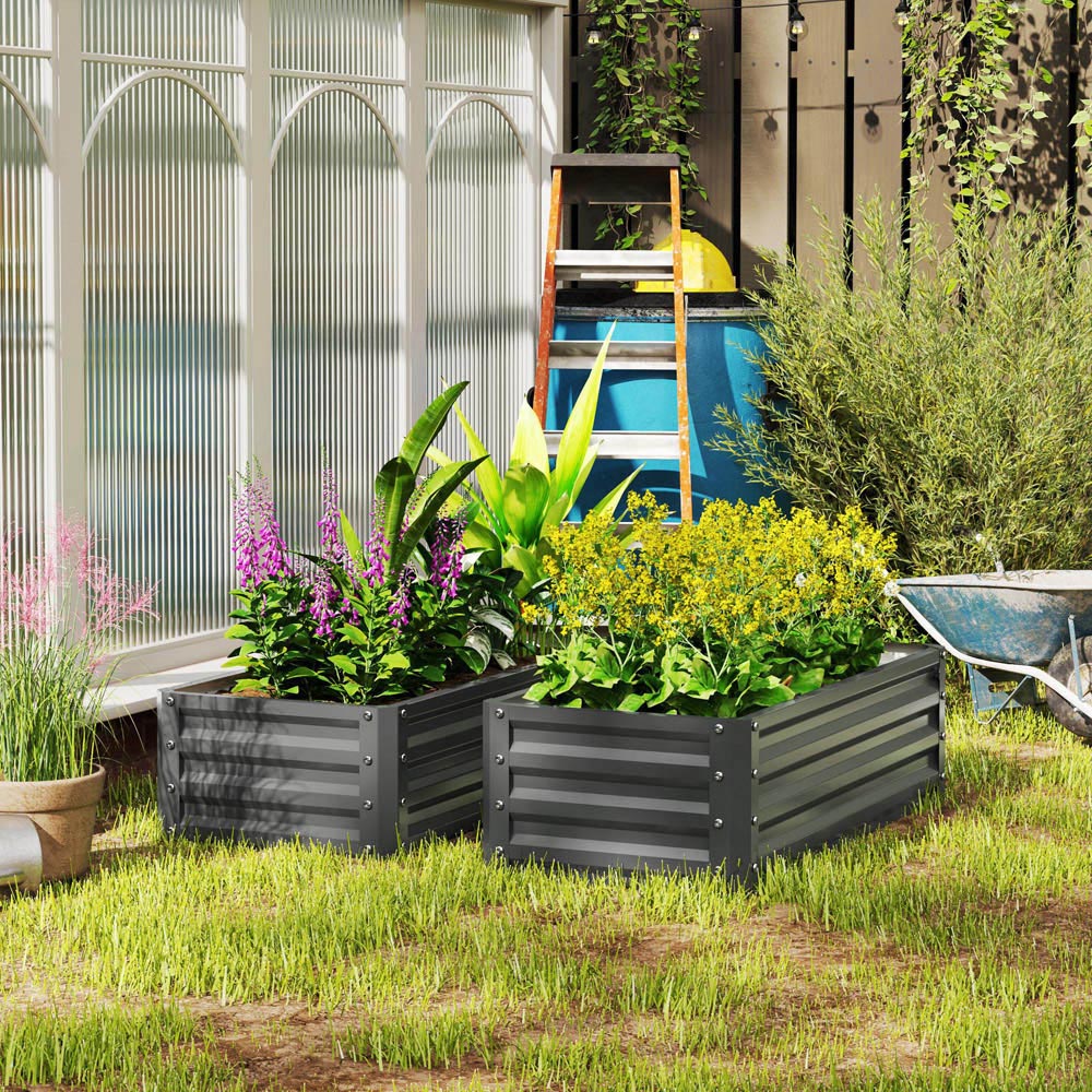 Outsunny Light Grey Galvanised Steel Raised Garden Bed Set of 2 30 x 50 x 110cm Image 2