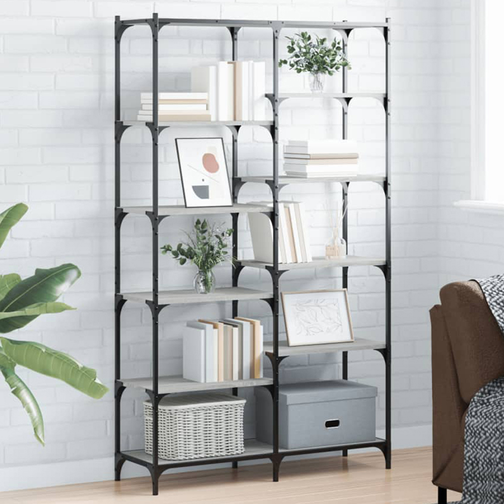 vidaXL 9 Shelf Grey Sonoma Wood and Steel Geometric Bookcase Image 1