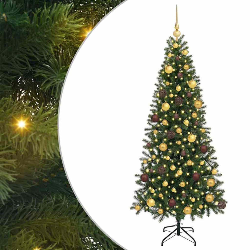 vidaXL Pre-Lit Gold and Bronze Baubles Green Artificial Christmas Tree 6ft Image 2