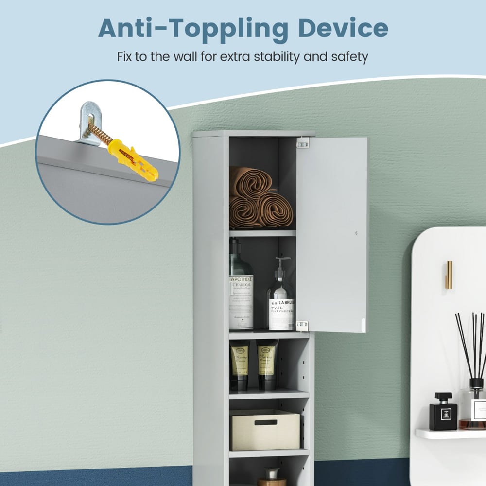 Costway 2 Door Single Drawer 5 Shelf Grey Tall Freestanding Storage Cabinet Image 8