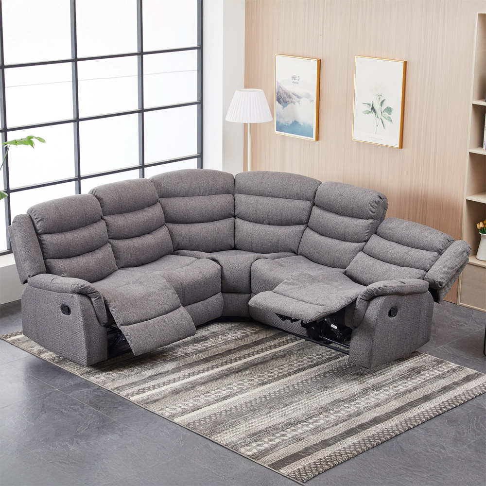 Artemis Home Loudon 5 Seater Light Grey Textured Fabric Corner Manual Recliner Sofa Image 3