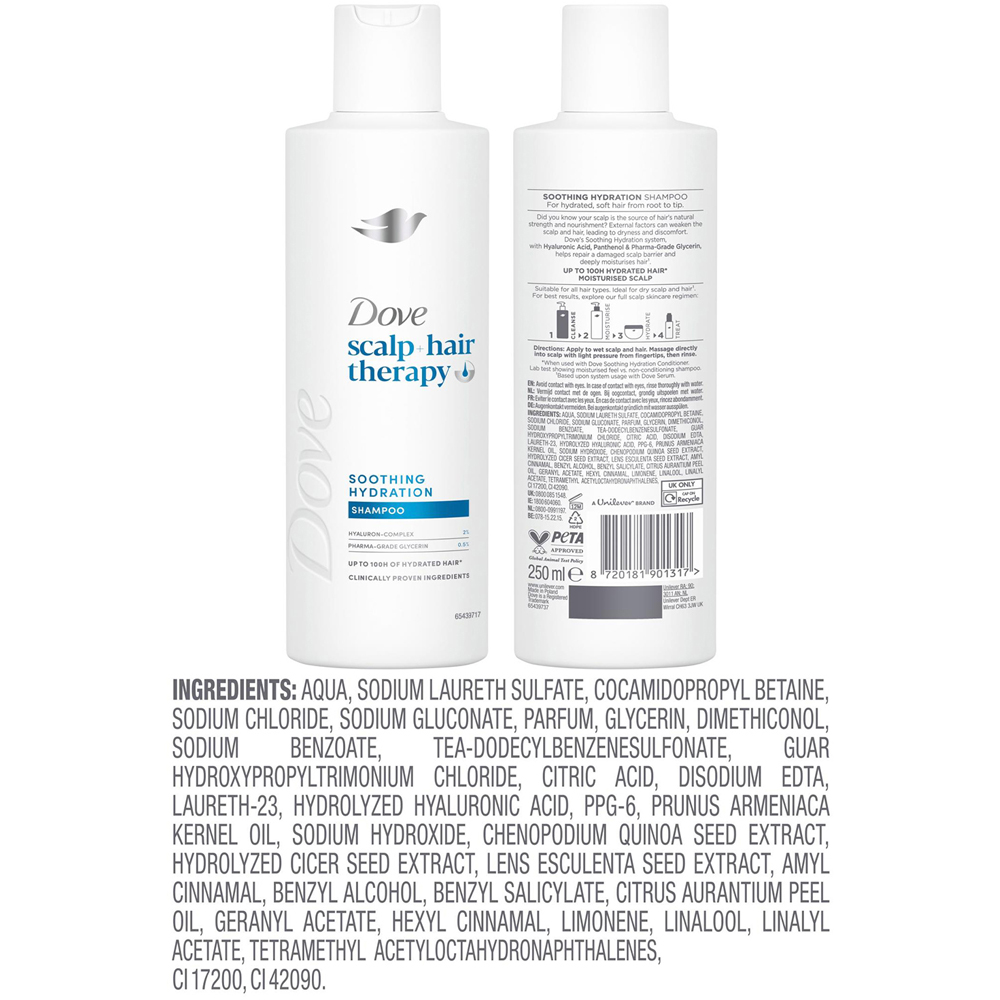 Dove Scalp+Hair Therapy Soothing Hydration Hyaluronic Acid Shampoo 250ml 6 Pack Image 6