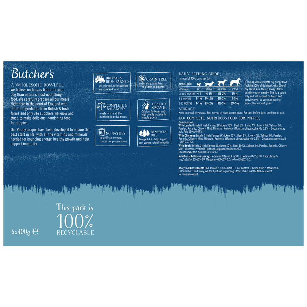 Butcher's Perfect Dog Puppy Wet Food Tin 400g 6 Pack Image 3