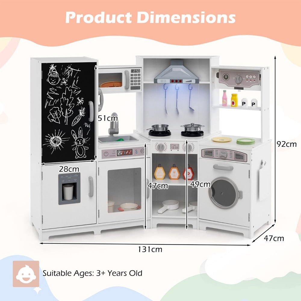 Costway Kids White Wooden Corner Kitchen Playset with Lights and Sounds Image 7