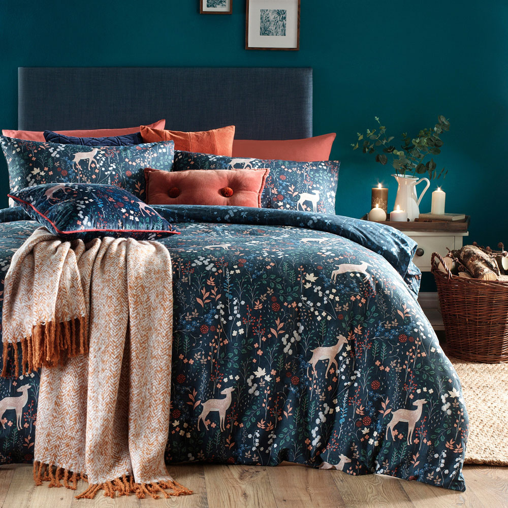 furn. Richmond King Size Midnight Blue Duvet Set Image 1