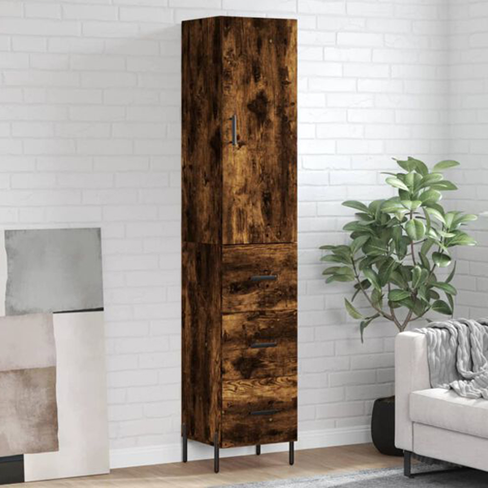vidaXL Single Door 3 Drawer Smoked Oak Highboard Image 1