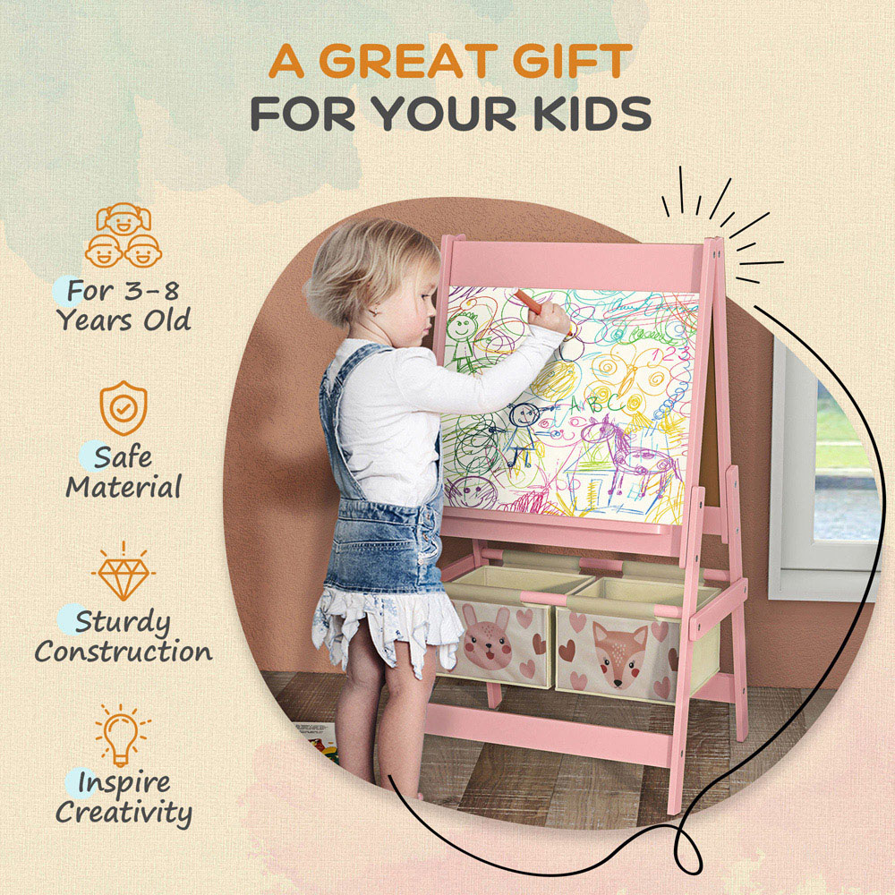 Tommy Toys 3-in-1 Kids Pink Animal Theme Double Sided Easel with Paper Roll and Storage Image 6
