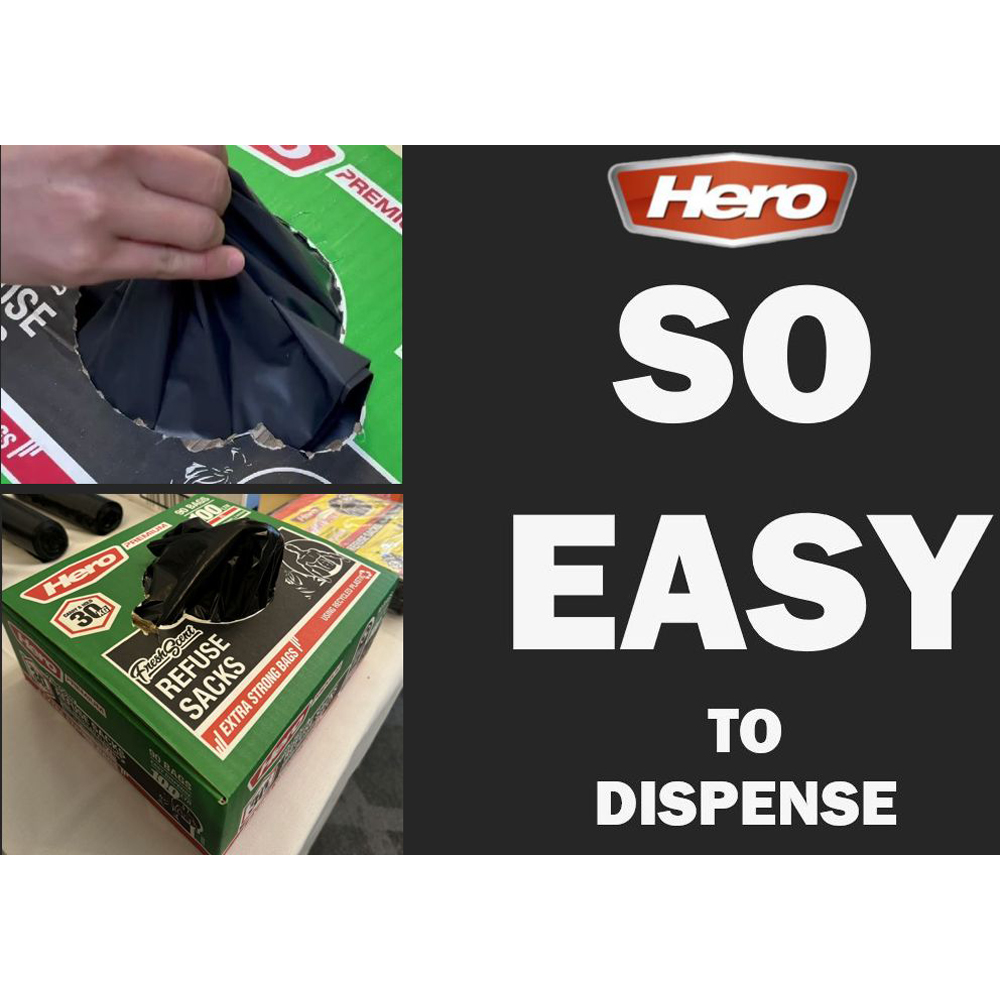 Hero Scented Easy Dispense Flat Refuse Bin Bags Black 100L 90 Pack Image 4