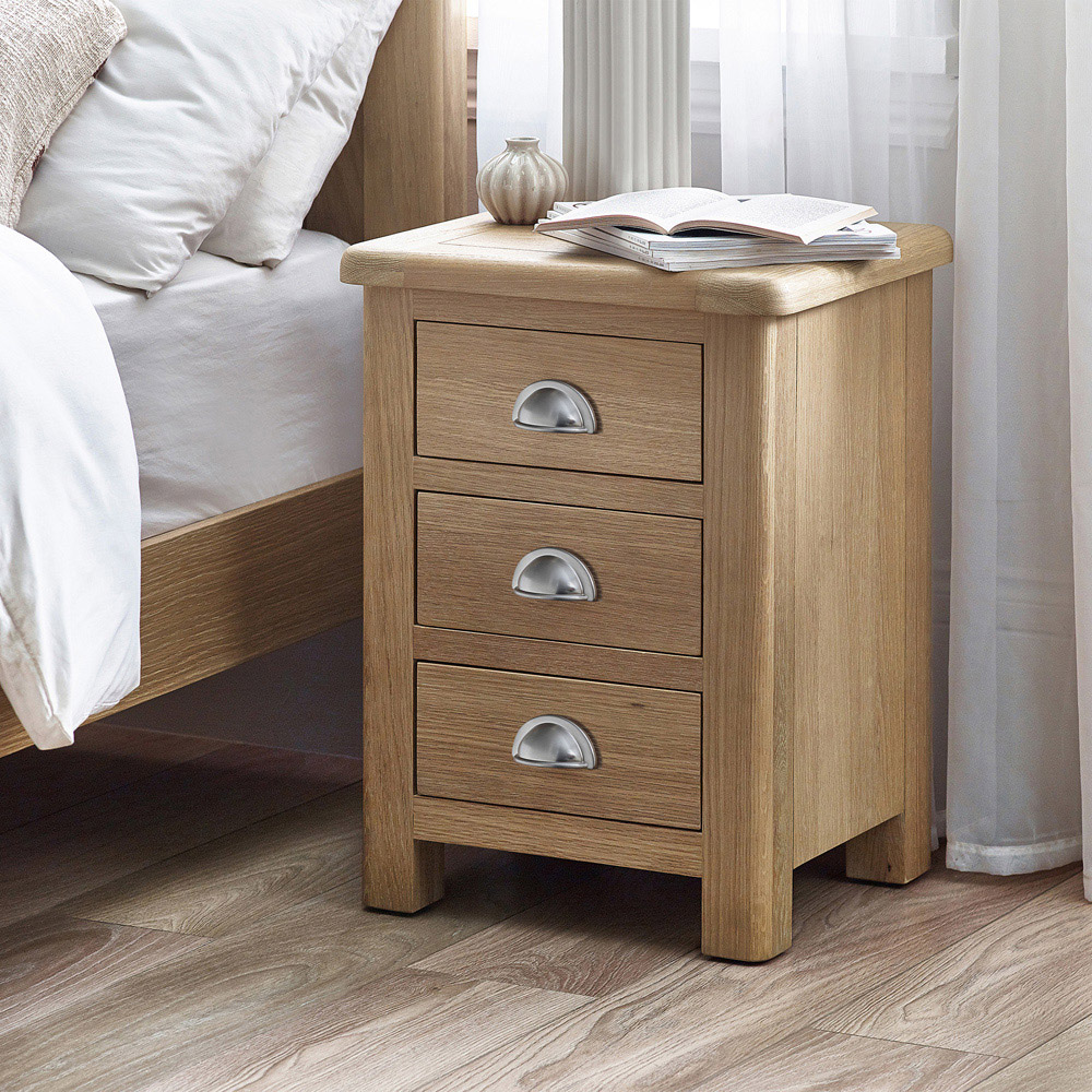 Julian Bowen Memphis 3 Drawer Limed Oak Bedside Table Image 9