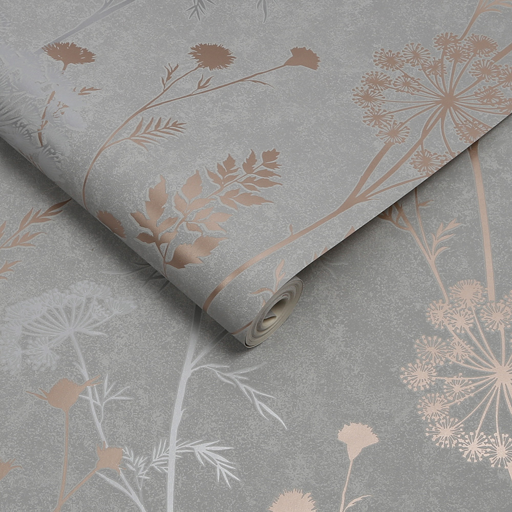 Superfresco Easy Cow Parsley Grey and Rose Gold Wallpaper Image 2