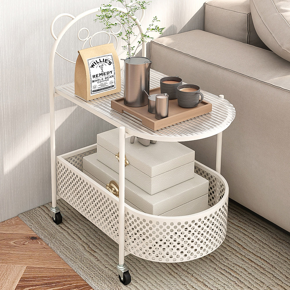 Costway Single Shelf White Bear Pattern Glass Coffee Table Image 1
