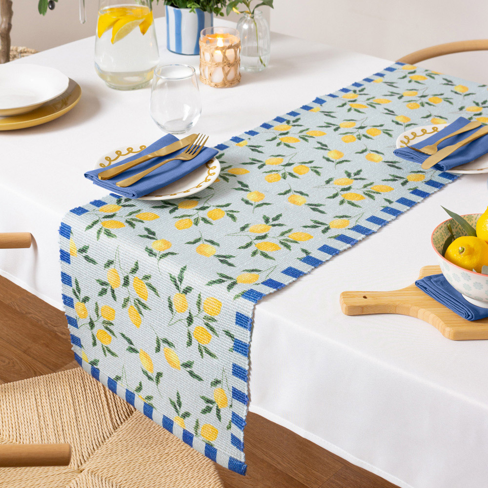 furn. Lemons Blue Table Runner 230 x 35cm Image 5