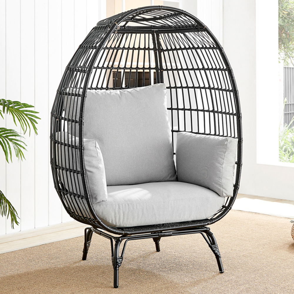 Veza Black Rattan Egg Chair with Cushions Image 1