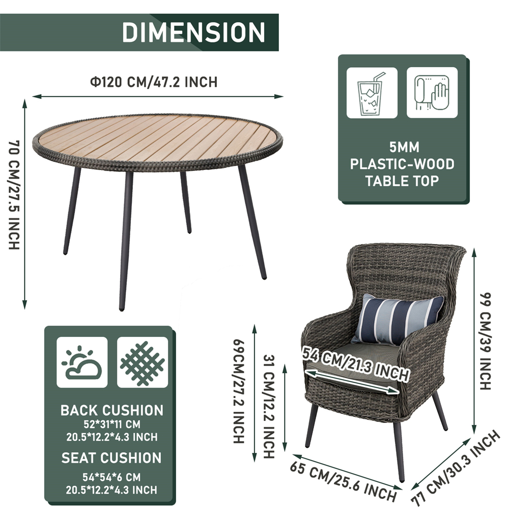 Furniture One 4 Seater Rattan Garden Dining Set Yellow Image 9