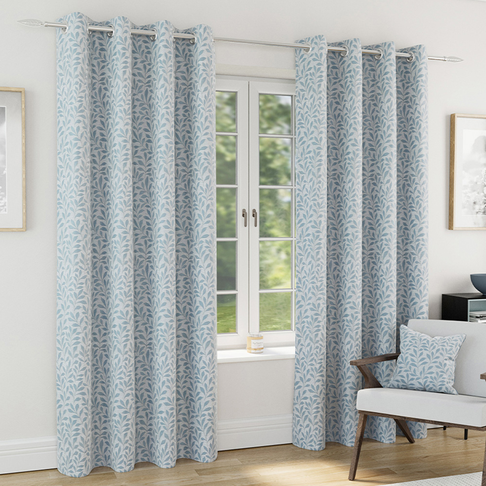 Enhanced Living Sherwood Ice Blue Jacquard Leaf Thermal Blackout Eyelet Curtains 117 x 183cm Image 1