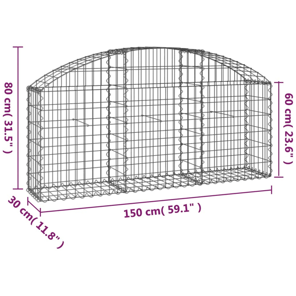 vidaXL Silver Galvanised Iron Arched Gabion Basket 150 x 30 x 60/80cm Image 4