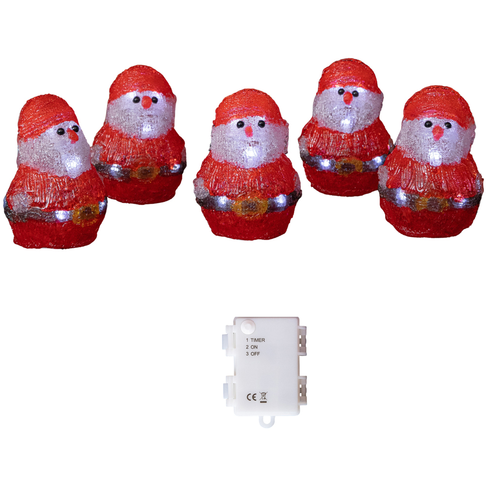 Samuel Alexander 40 Cool White LED Set of 5 Battery Operated Light-Up Christmas Santa Ornaments 14cm Image 2