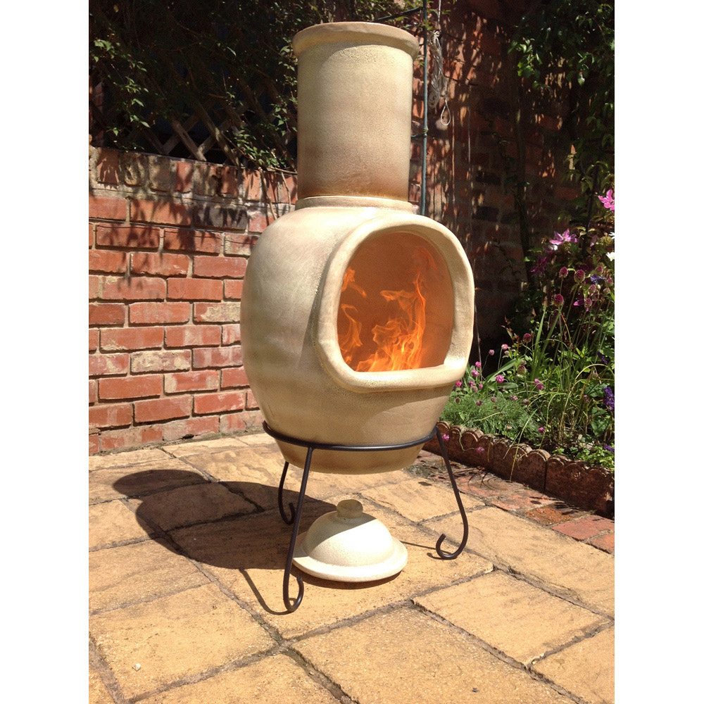 Gardeco Asteria Extra Large Glazed Cappuccino Chimalin AFC Chimenea with Stand and Lid Image 5