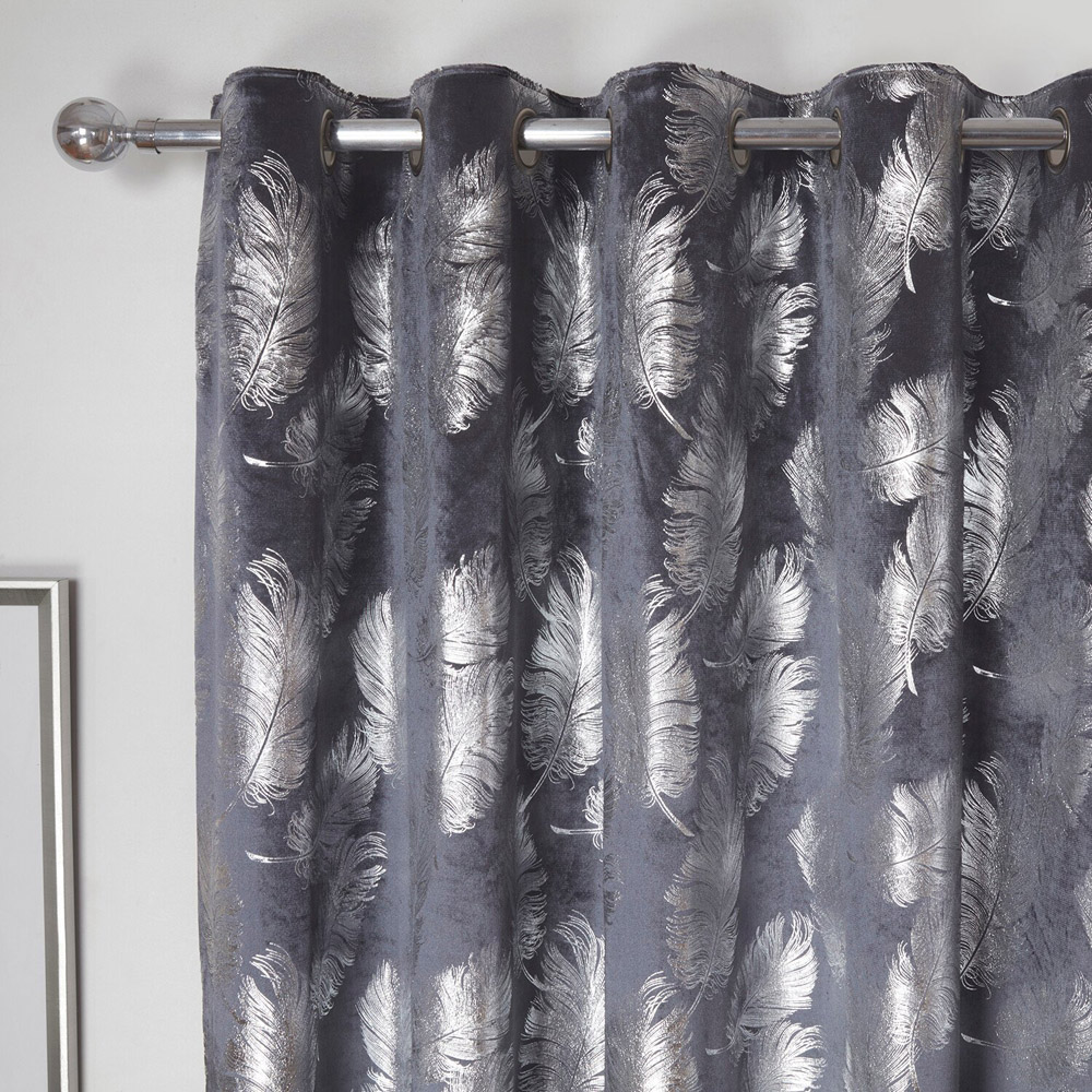Divante Plume Charcoal Metallic Feather Curtains 229cm Image 2