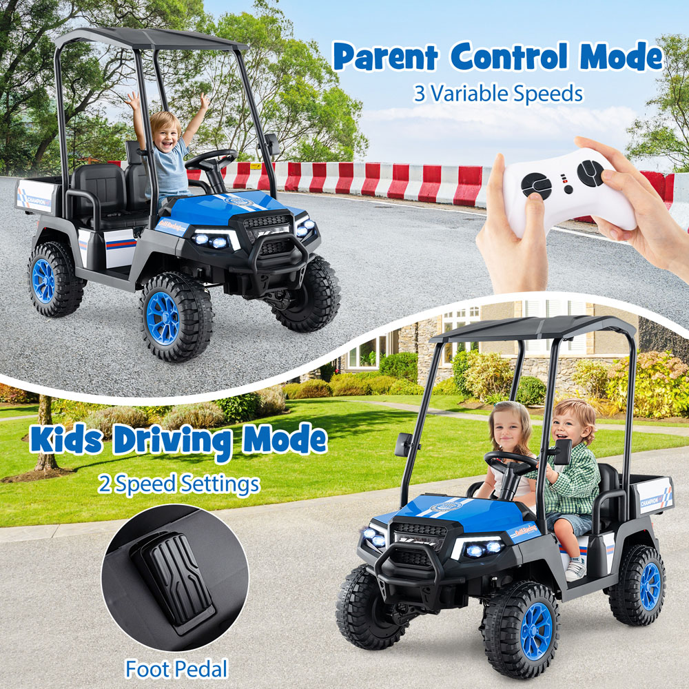 Costway Kids 2 Seater Navy 4WD Ride On Golf Cart Car with Dump Bed 24V Image 7
