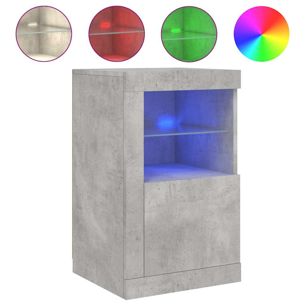 vidaXL Single Door 2 Shelf Concrete Grey Side Cabinet with LED Lights Image 5