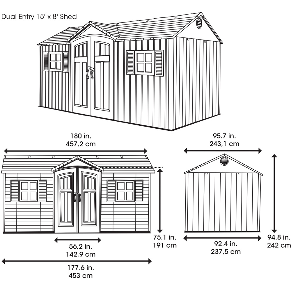 Lifetime Products 15 x 8ft Double Door Dual Entry Light Grey Garden Storage Shed Image 9