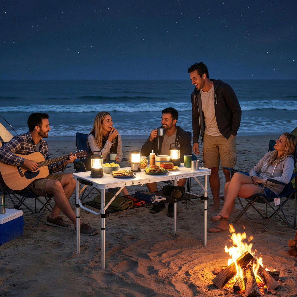 Outsunny 3ft White Foldable Camping Table with Storage Layer Image 4