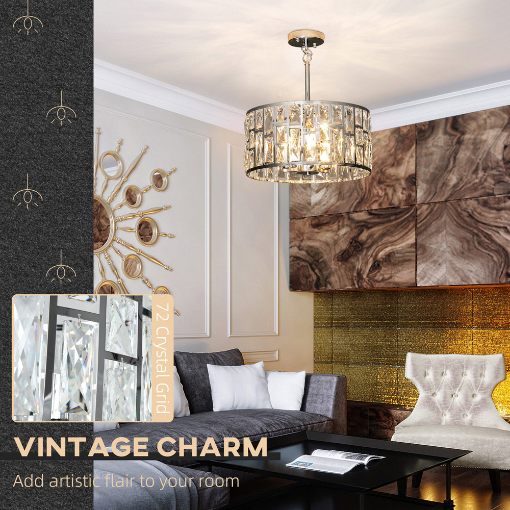 HOMCOM Modern Flush Crystal Chandelier Mount Ceiling Light Image 8