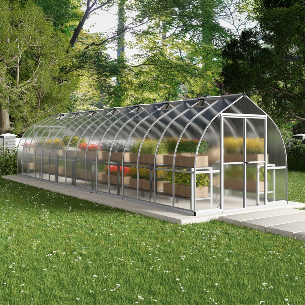 Palram Canopia Bella Silver Polycarbonate 8 x 32ft Greenhouse Image 2