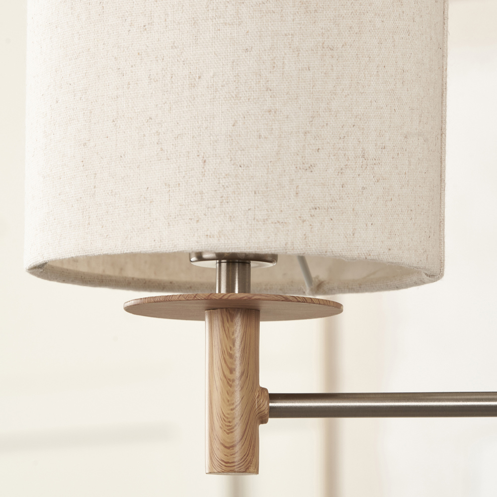 Pacific Lifestyle Bonham 3 Light White Fabric Shade Natural Wood and Silver Metal Pendant Light Image 4