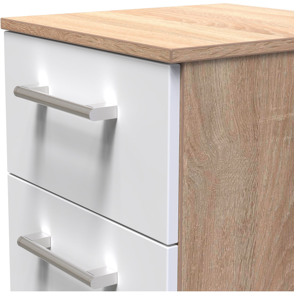 Crowndale Devon 3 Drawer Matt White and Bardolino Oak Bedside Cabinet Ready Assembled Image 5