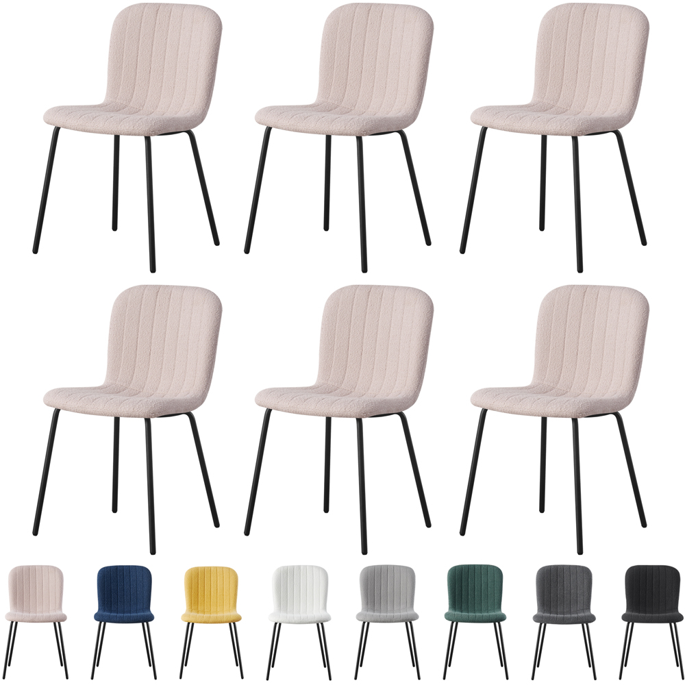 Bella Set of 6 Pink Teddy Faux Fur Stitched Design Dining Chairs Image 7