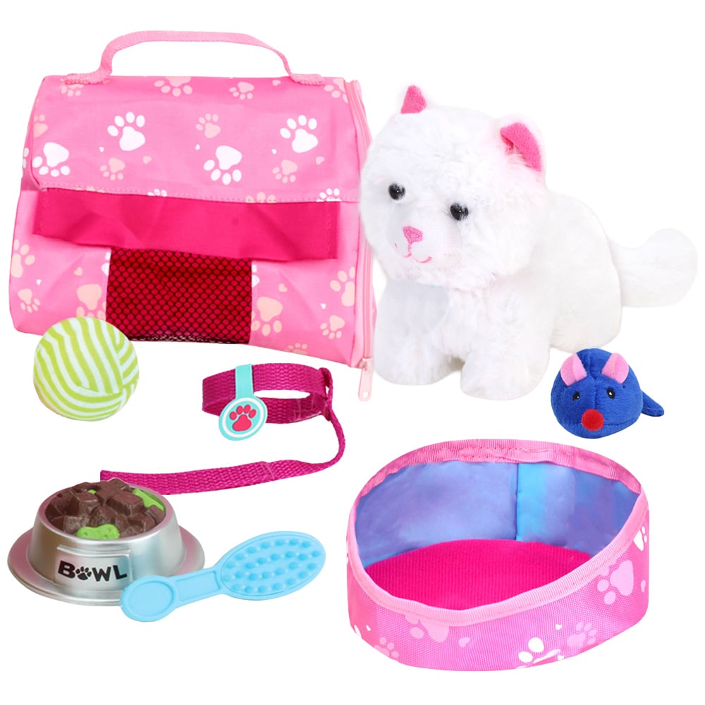 Teamson Kids White Kitten and Carrier Set Image 1