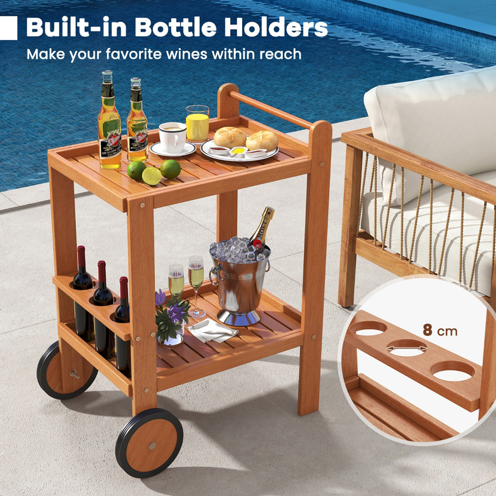 Costway Wooden Bar Cart with Wine Bottle Holder Image 6