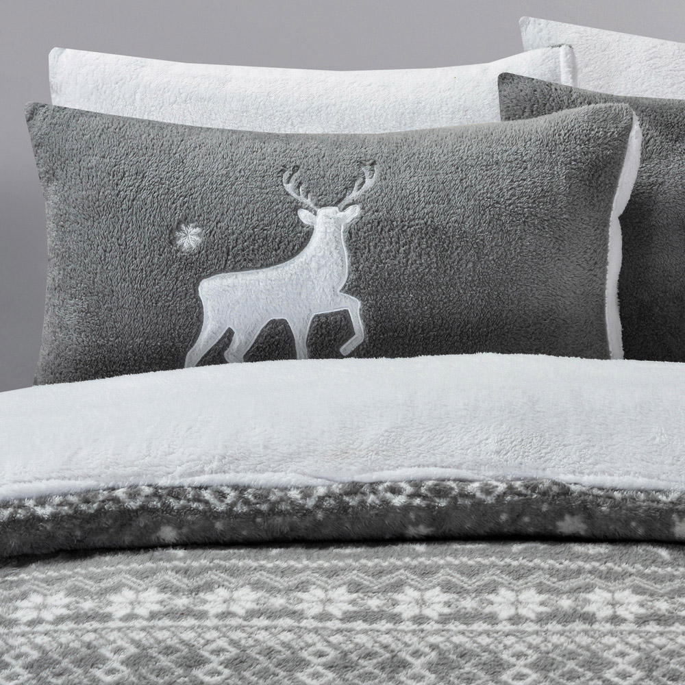 Velosso Double Grey Nordic Teddy Fleece Duvet Cover Set Image 2