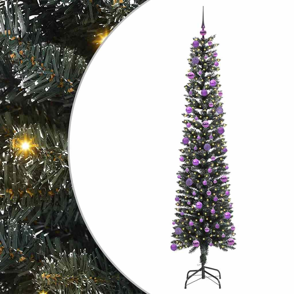 vidaXL Pre-Lit Lilac Baubles Green Artificial Christmas Tree 8ft Image 2