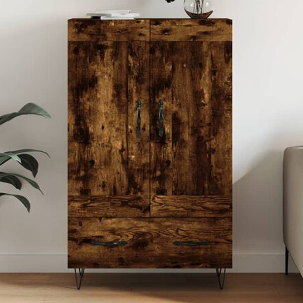vidaXL 2 Door Single Drawer Smoked Oak Highboard Image 1