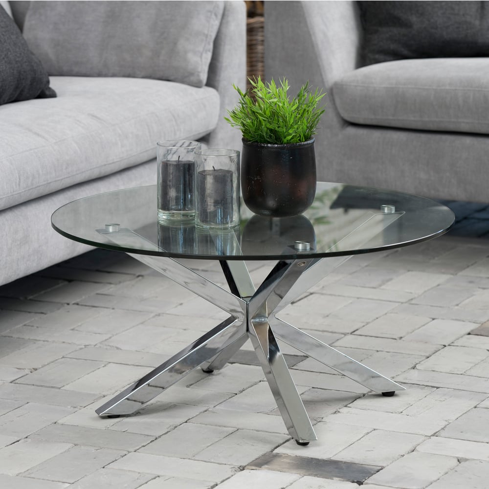 Florence Heaven Glass Top and Chrome Legs Round Coffee Table Image 7