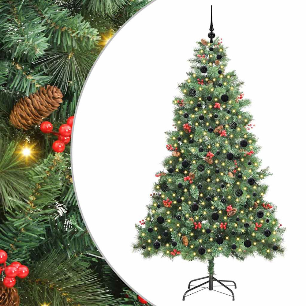 vidaXL 300 LED Pre-Lit Black Baubles Green Artificial Christmas Tree 7ft Image 2