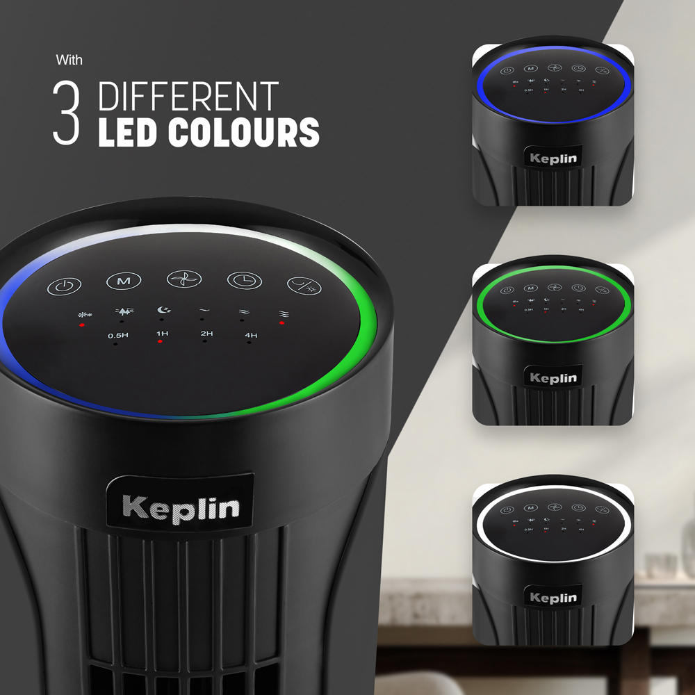 Keplin Black 3 Speed Portable LED Tower Fan with Remote Control 13 inch Image 4