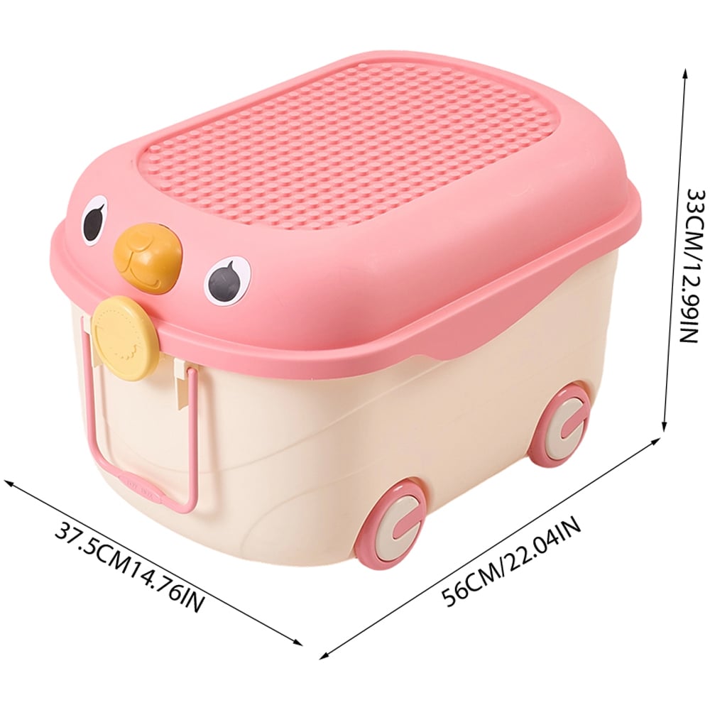 H&O Direct Pink Plastic Toy Storage Box with Lid and Wheels Image 6
